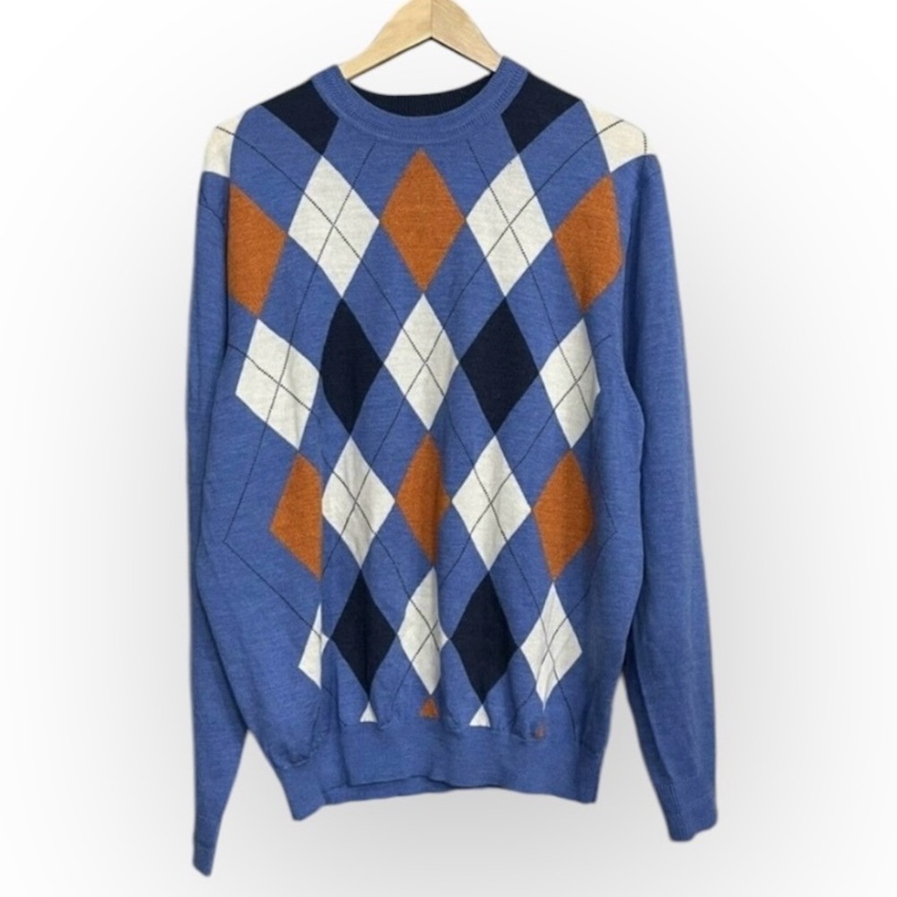 Bobby Jones diamond argyle 100% merino wool men’s crew neck sweater size L